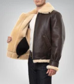 Men’s traditional brown shearling jacket – genuine leather design