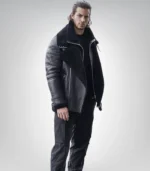Classic men’s shearling-lined leather jacket – black B3 bomber style