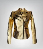 Premium motorcycle jacket for women – golden zipper leather design