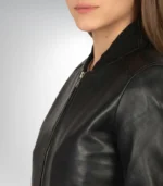 Classic women's black leather bomber jacket – moto design