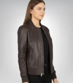Women's vintage-inspired maroon leather bomber jacket – Bliss collection