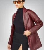 Chic Women’s Maroon Leather Blazer