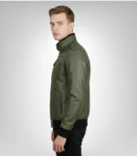Men's genuine leather bomber jacket – army green military design