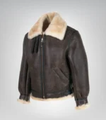 Warm men’s brown leather outerwear – classic shearling style