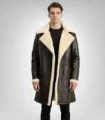 Charles Distressed Black Leather Shearling Double-Breasted Coat