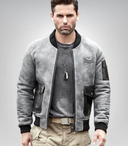 Men's A2 Airforce sheepskin shearling leather bomber jacket