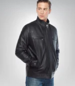 Men's premium black leather jacket inspired by Craig McGinlay