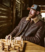 Mens Shearling Brown Bomber Leather Jacket