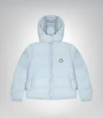 Trapstar Irongate glossy blue puffer coat – removable hood streetwear