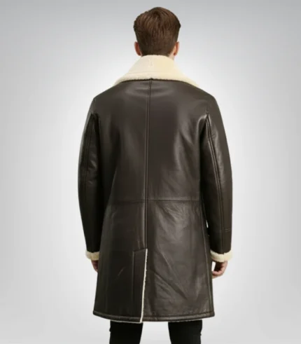Charles Distressed Black Leather Shearling Double-Breasted Coat