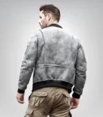 Genuine sheepskin leather motorcycle bomber jacket for men