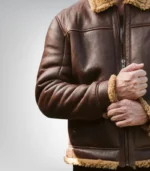 Mens Shearling Brown Bomber Leather Jacket