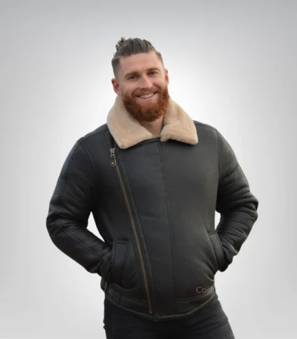 Men's RAF sheepskin leather flying jacket – dark brown aviator coat