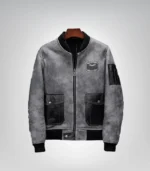 Men's A2 Airforce sheepskin shearling leather bomber jacket front view