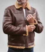 Mens Shearling Brown Bomber Leather Jacket