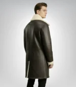 Charles Distressed Black Leather Shearling Double-Breasted Coat