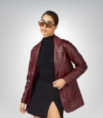 Vintage burgundy leather blazer for women – 90s inspired red jacket