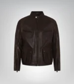 Men's genuine brown leather motorcycle jacket front view