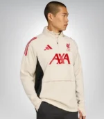 LFC adidas men's 25/26 white pro-winter hooded top front view