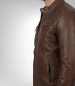 Mens Quilted Shoulder Coffee Brown Biker Leather Jacket
