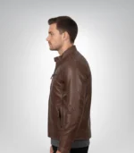 Mens Quilted Shoulder Coffee Brown Biker Leather Jacket