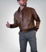 Brown leather aviator bomber for men – vintage classic outerwear