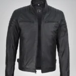 Men’s matte black leather moto jacket – slim fit biker style