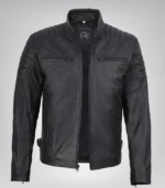 Men’s matte black leather moto jacket – slim fit biker style