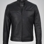 Men’s Matte Black Biker Jacket 100% Real Leather, Café Racer Style