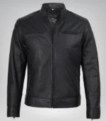 Men’s Matte Black Biker Jacket 100% Real Leather, Café Racer Style