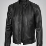 Men’s Owen black biker style leather jacket – premium real leather, rugged design