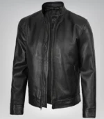 Men’s Owen black biker style leather jacket – premium real leather, rugged design