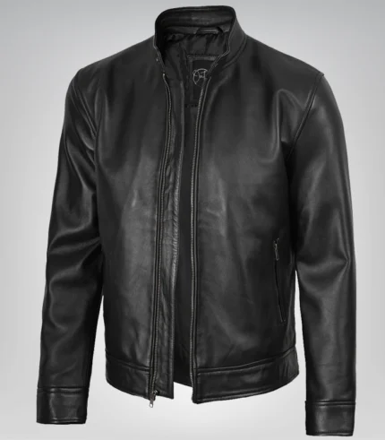 Men’s Owen black biker style leather jacket – premium real leather, rugged design