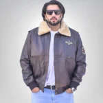 Men’s aviator lamb leather jacket with detachable fur collar – premium pilot style
