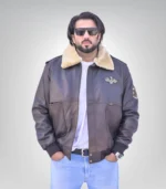 Men’s aviator lamb leather jacket with detachable fur collar – premium pilot style