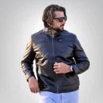 Men’s black real leather biker jacket – premium aniline sheepskin material