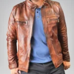 1990s men’s vintage brown leather biker jacket – handmade retro motorcycle coat