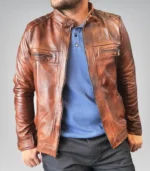 1990s men’s vintage brown leather biker jacket – handmade retro motorcycle coat