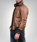 Men’s genuine cowhide aviator jacket – brown fur collar flying bomber