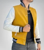 Men’s yellow and white leather varsity jacket – premium college letterman style