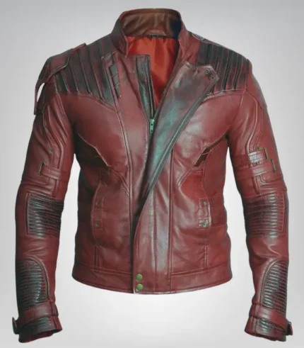 Men’s red sheepskin leather moto biker jacket – Guardians inspired cosplay costume
