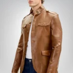 Men’s brown lambskin leather shirt jacket – slim-fit biker style