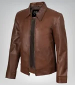 Premium cognac leather men's bomber jacket outfit
