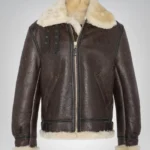 B3 shearling leather bomber jacket for men dark brown – RAF real sheepskin aviator flight pilot jacket