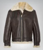 B3 shearling leather bomber jacket for men dark brown – RAF real sheepskin aviator flight pilot jacket