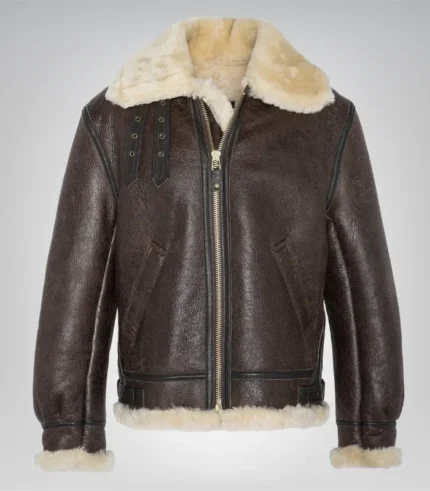 B3 shearling leather bomber jacket for men dark brown – RAF real sheepskin aviator flight pilot jacket