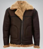Men’s Vintage Brown Sheepskin Flying Jacket – Classic Shearling Aviator Coat