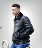 Warm men’s black shearling bomber coat – vintage B3 pilot jacket