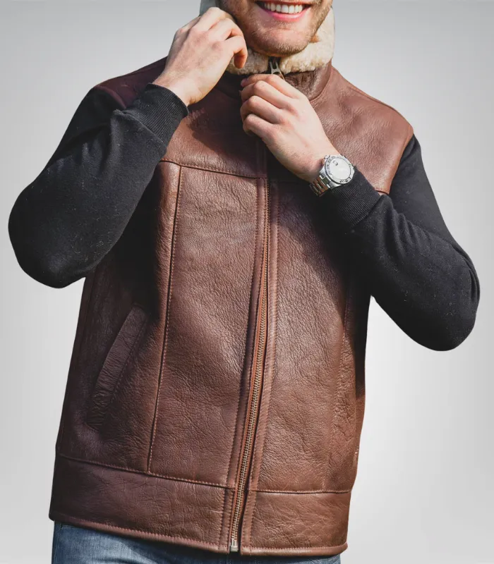 1 Men’s Sheepskin Aviator Gilet– Genuine Leather Bodywarmer for Winter - Image 1