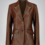Women’s classic brown lambskin leather blazer jacket – tailored and timeless design